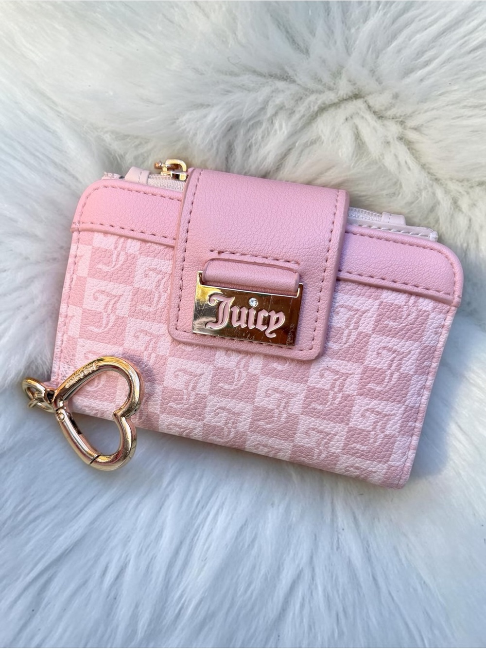 Juicy Couture bifold wallet in a charming pink checkerboard pattern NWOT